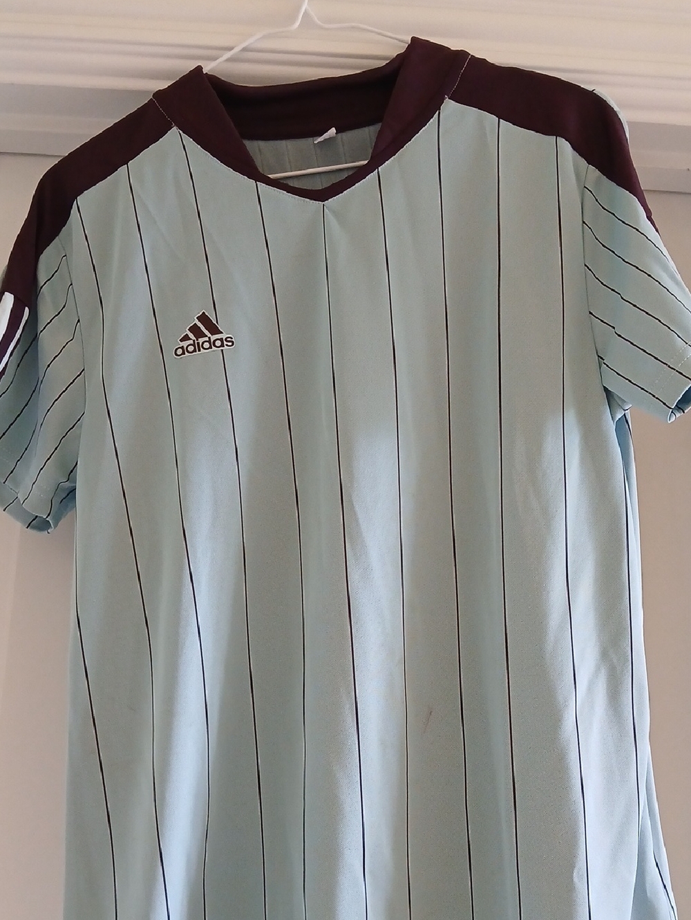 adidas Ladie's Light Blue Soccer Jersey with Maroon Accents